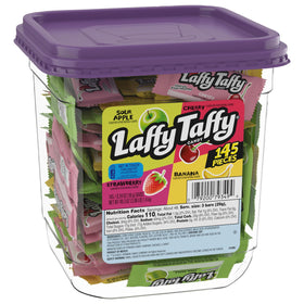 Laffy Taffy jar front view shows colorful assorted flavors, perfect for sharing at parties.