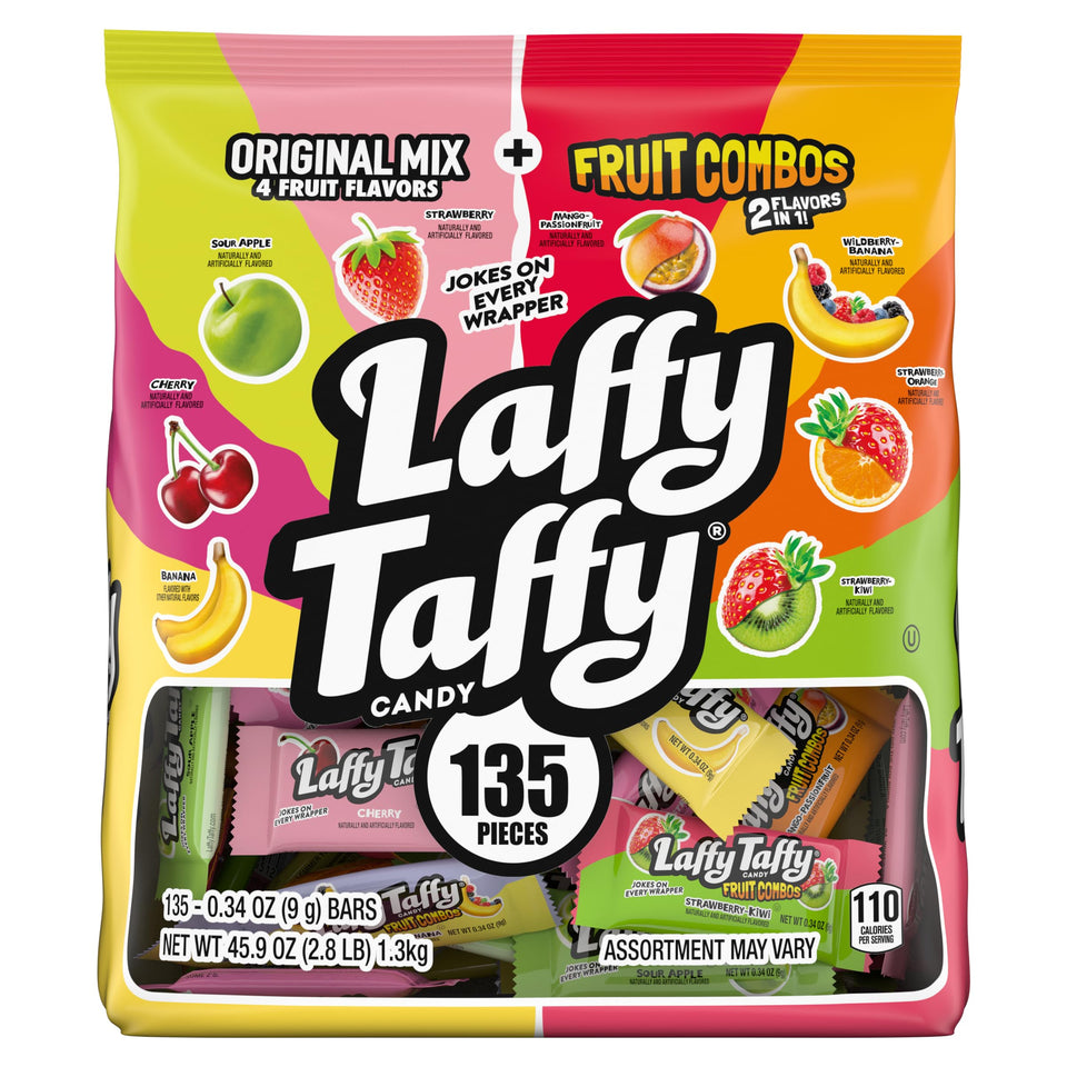 Laffy Taffy Assorted Mini Bars display a fruity variety, ideal for sharing at parties.