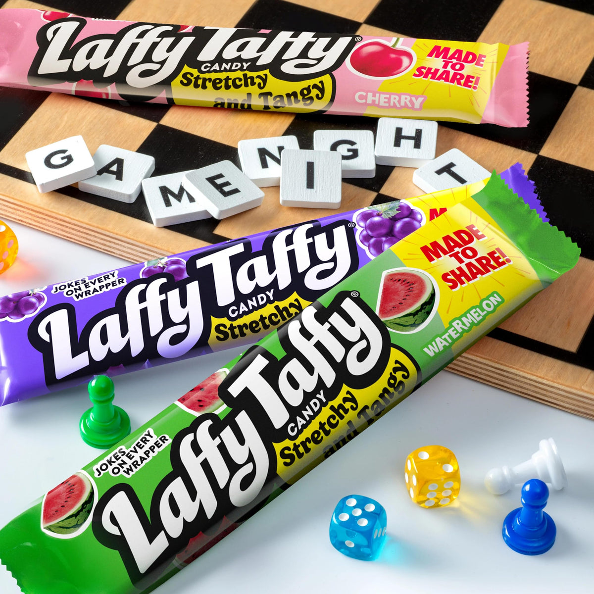 Laffy Taffy fruity chewy texture emphasizes lasting flavor