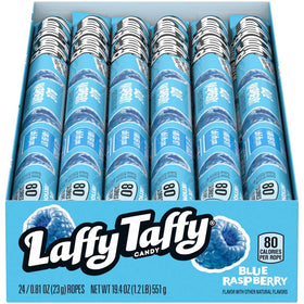 Laffy Taffy Rope Blue Raspberry box-front view shows a chewy, shareable snack.