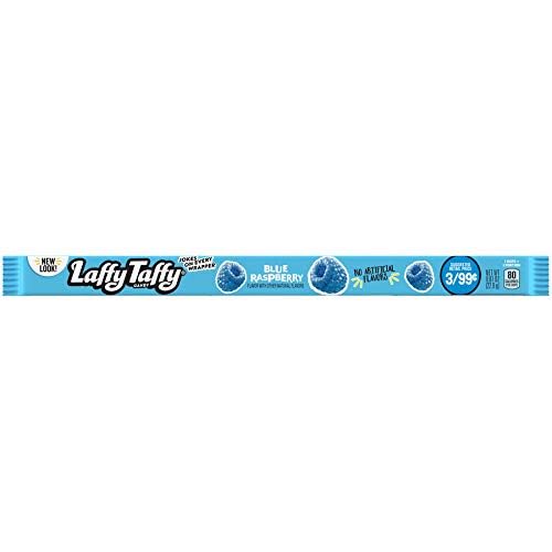 Laffy Taffy Rope Blue Raspberry unwrapped reveals vibrant color and chewy texture.