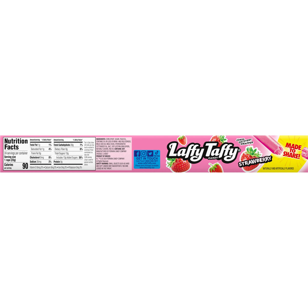 Laffy Taffy Rope Candy Strawberry party favors bright packaging.
