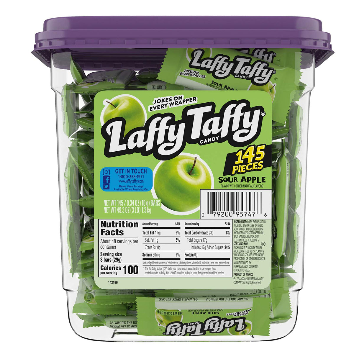 Laffy Taffy Sour Apple mini bars bulk tub for easy sharing.