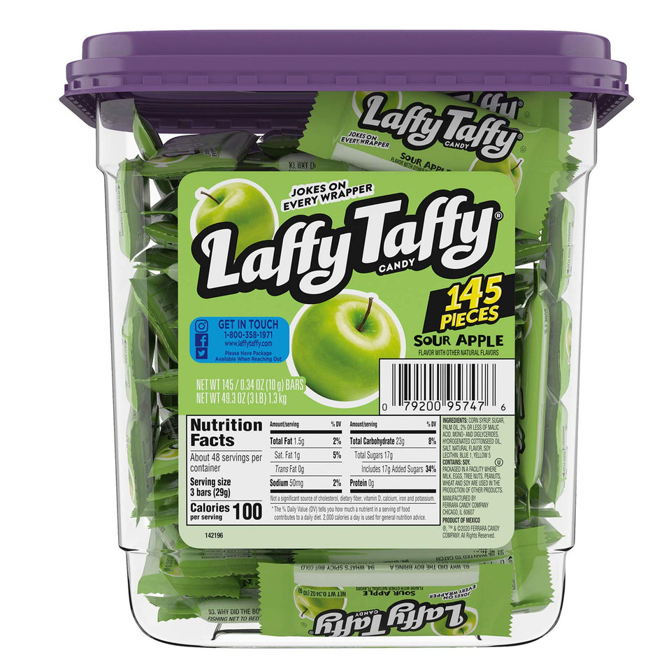Laffy Taffy Sour Apple mini bars bulk tub for easy sharing.