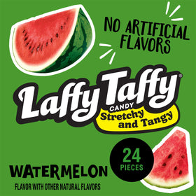 Watermelon flavored Laffy Taffy close-up showing stretchy texture.