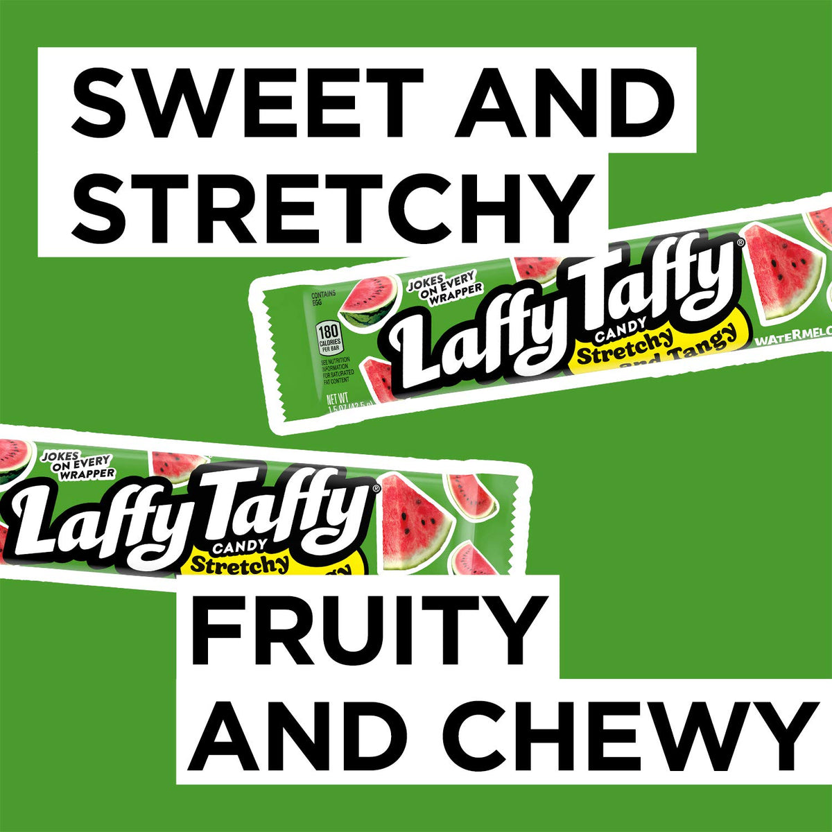 Individually wrapped Laffy Taffy watermelon with jokes on wrappers.