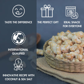 LAFOOCO premium cashews roasted with sea salt and coconut aroma.