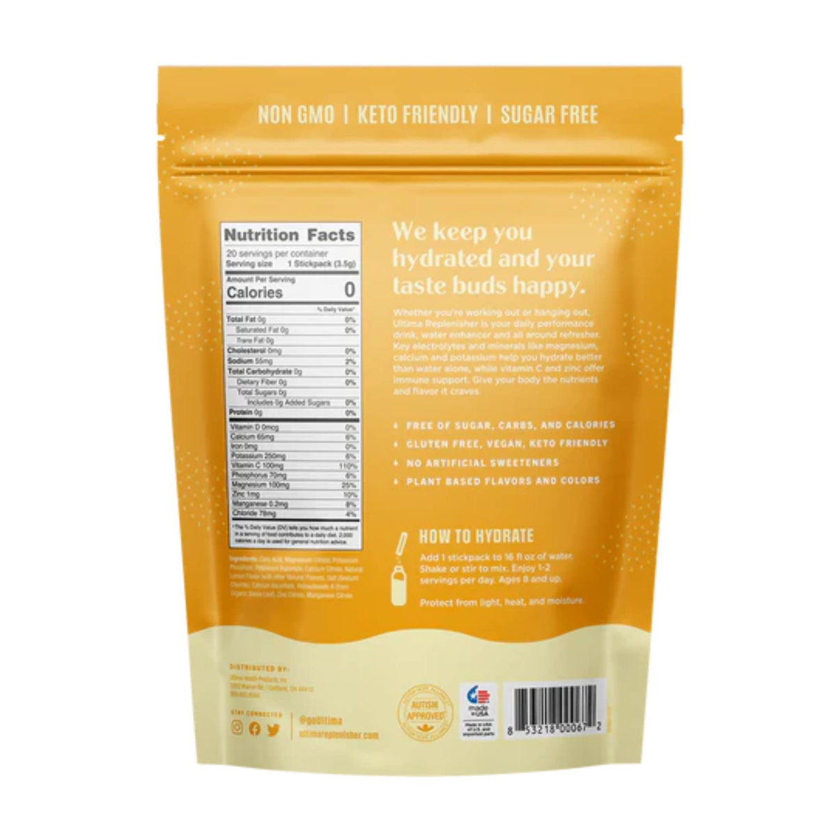 LAIBY Ulltima Lemonade Stickpacks close-up label highlights portable hydration option.
