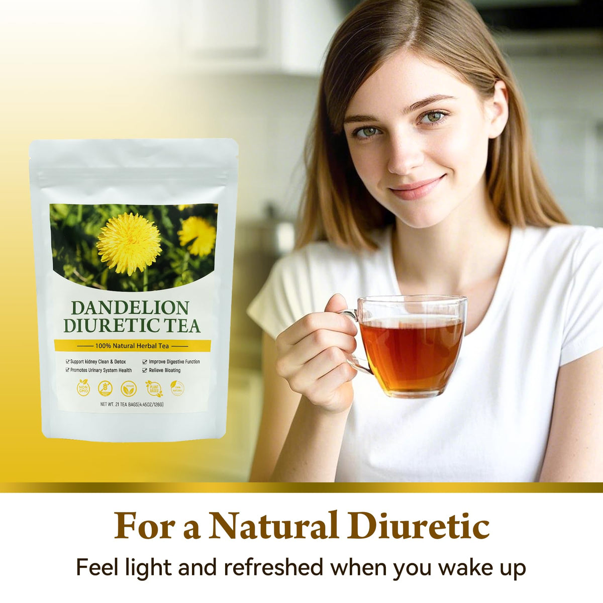 Laicuherb Dandelion Tea on counter ready for hydration