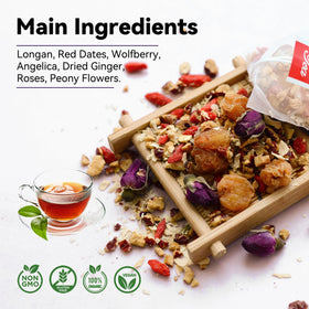 Laicuherb Herbal Tea steaming cup emphasizing anti-inflammatory roots like ginger.