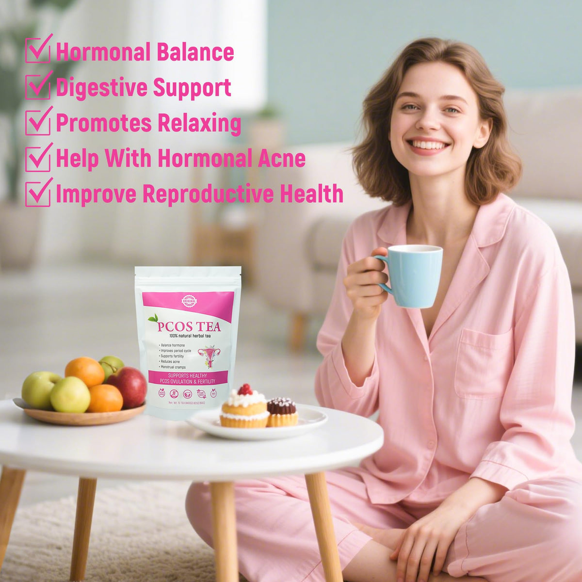 Laicuherb spearmint tea bags close-up highlights refreshing ritual.