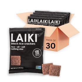 LAIKI crackers black serving with dip, dairy-free and non-GMO snack idea.