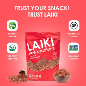 Gluten-free LAIKI Red Rice Crackers as a light snack option