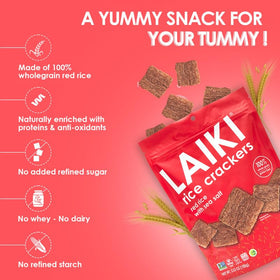 LAIKI Red Rice Crackers with sea salt highlight texture and crunch
