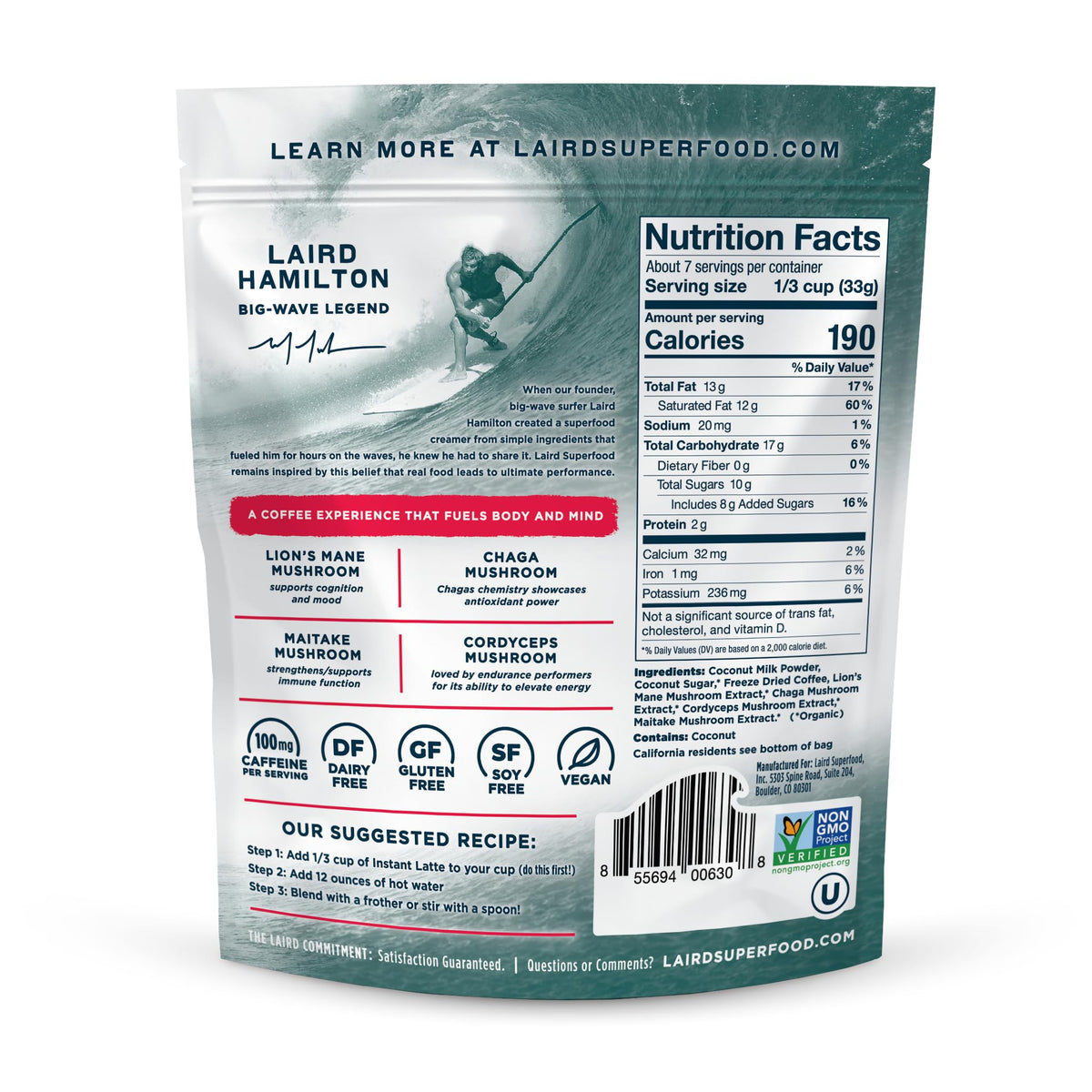 Instafuel coffee powder bag ready for quick, single-step latte prep.