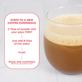 Instruction card showing 4 tablespoons per 12 oz water.