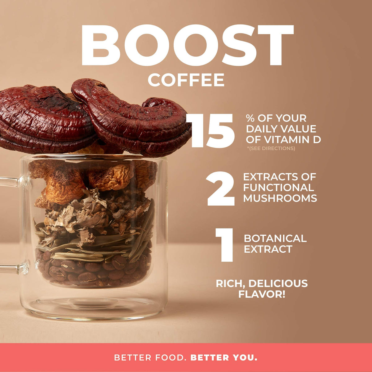 Laird Superfood Boost Coffee cup: creamy texture and satisfying aftertaste with functional ingredients.