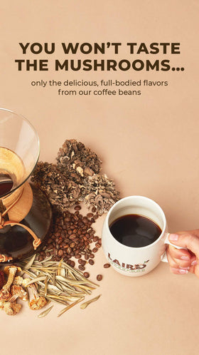 Laird Superfood Boost Coffee ingredients: mushroom extracts and vitamin D visible alongside coffee.