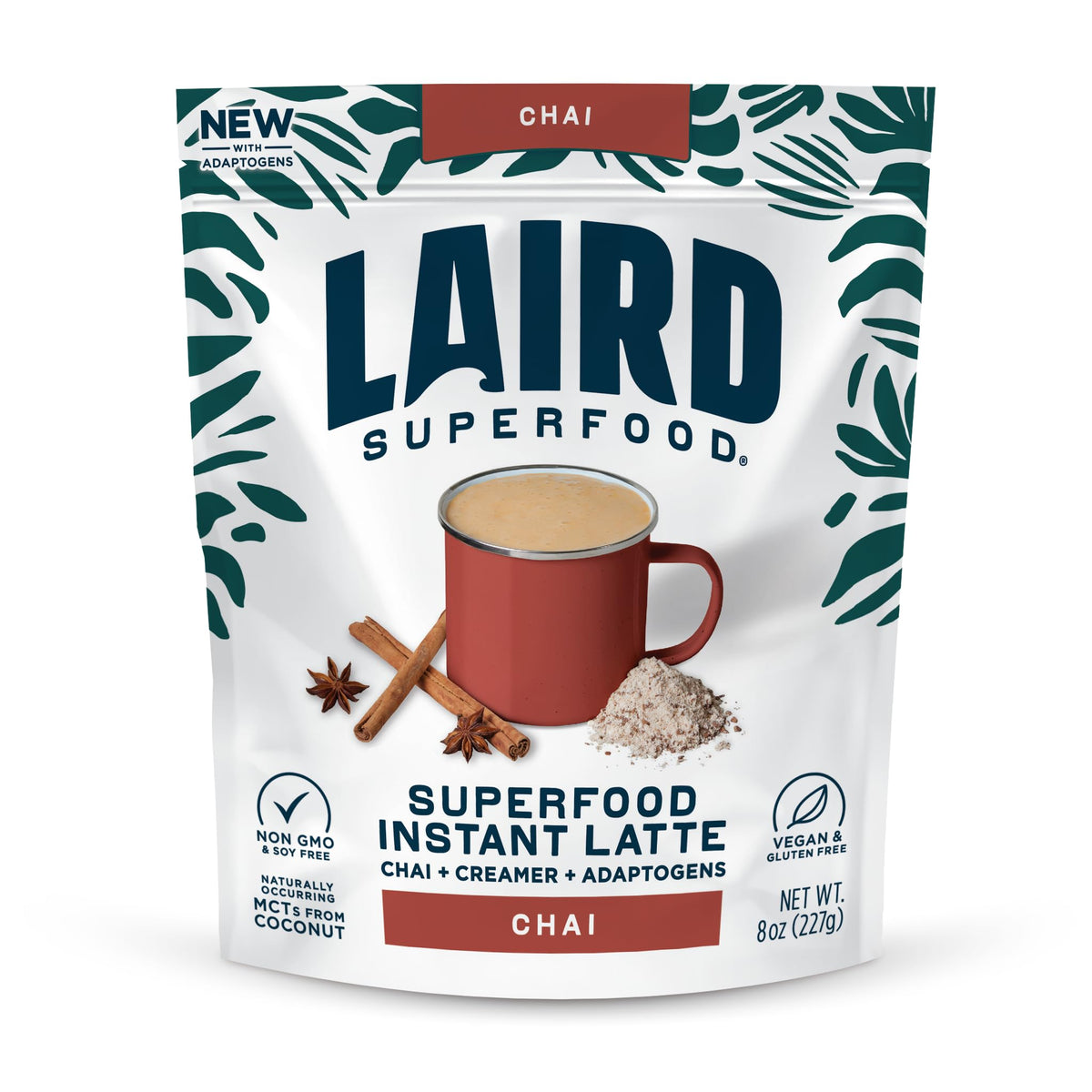 Laird Superfood Chai Instant Latte container shown for quick, dairy-free moments.