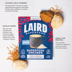 Laird Superfood creamer nutrition panel with mushrooms and minerals.