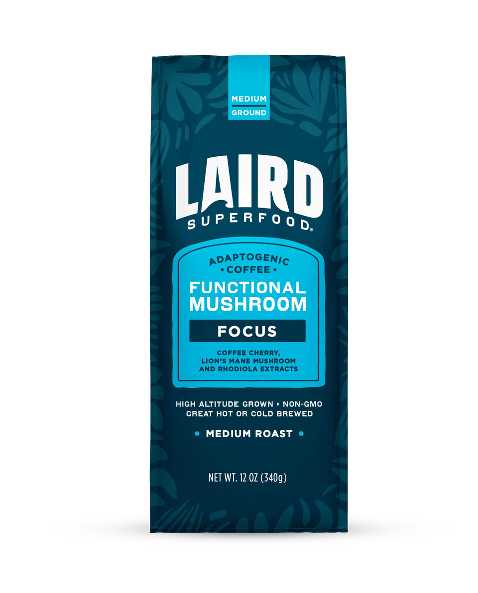 Laird Superfood Focus Coffee bag showcases Peruvian roast for a smooth, balanced cup.