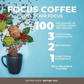 Brewed Focus Coffee cup with steam, ideal for a focused morning.