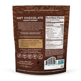 Laird Superfood hot chocolate cacao powder closeup emphasizes rich cacao and natural flavor.