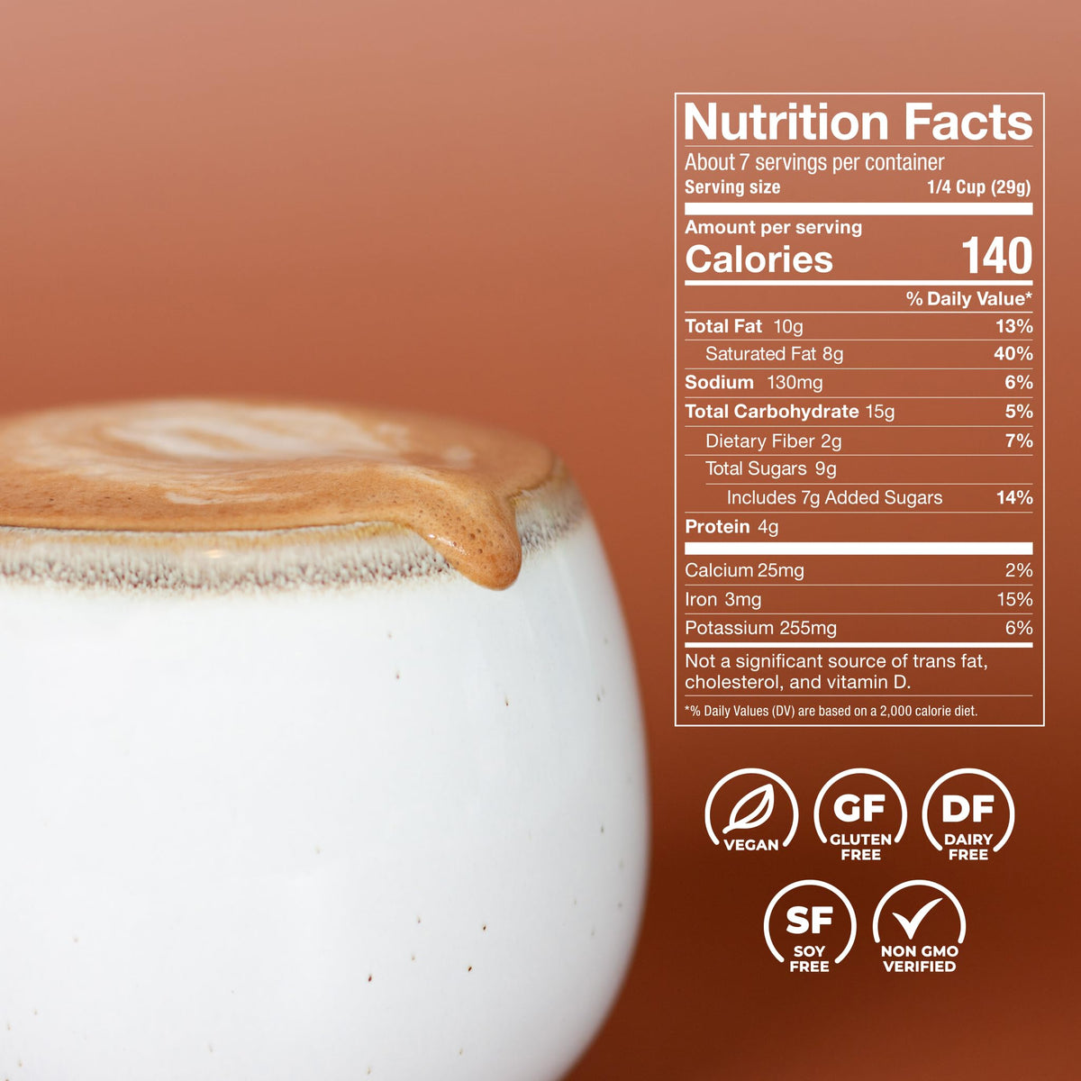 Laird Superfood hot chocolate cinnamon coconut milk mix shows creamy, warming aroma.