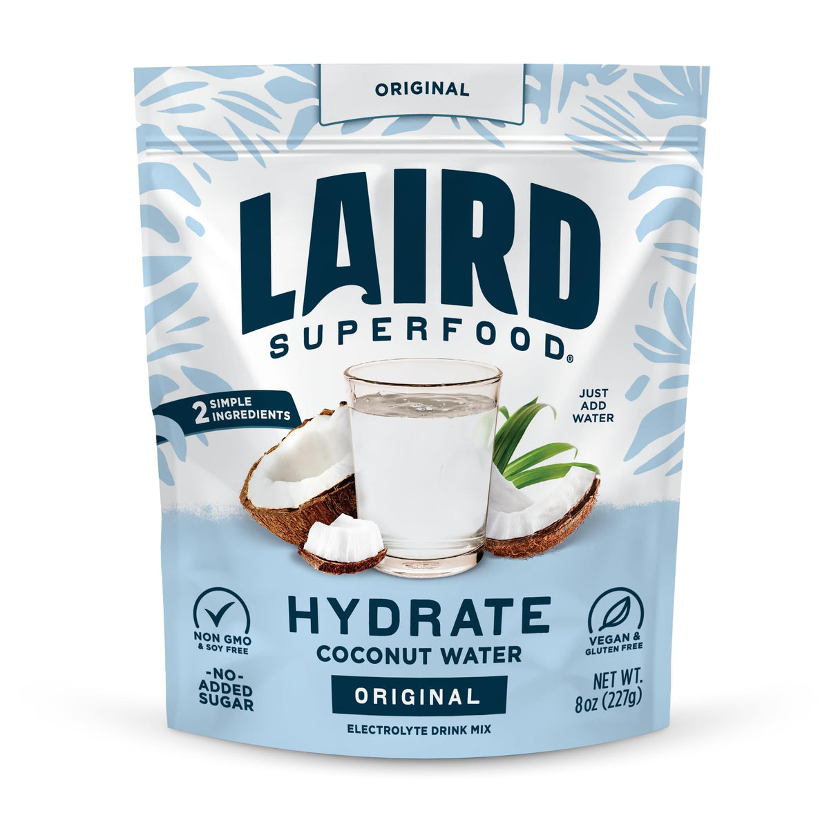 Laird Superfood Hydrate bag-front shows convenient packaging for sugar-free hydration.