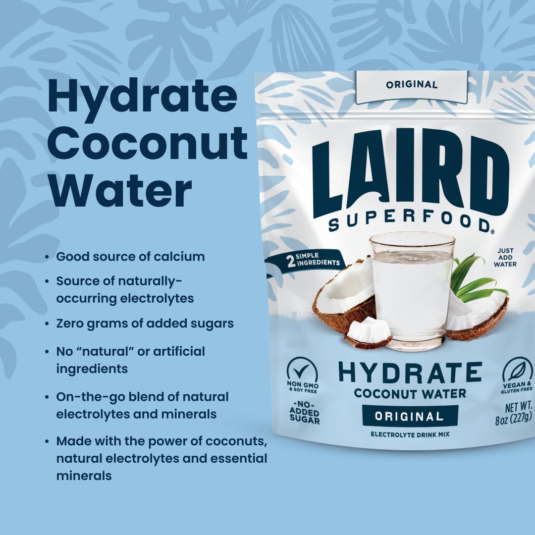 Laird Superfood Hydrate pour-into-glass demonstrates quick electrolyte-rich hydration.