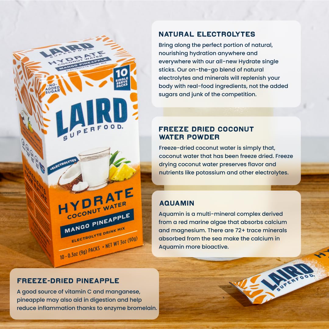 Laird Superfood Hydrate stick dissolving in water for quick refreshment.