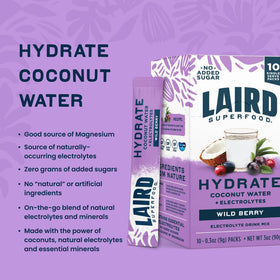 Laird Superfood Hydrate Wild Berry bottle with prepared drink