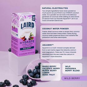 Laird Superfood Hydrate Wild Berry open packet ready to mix