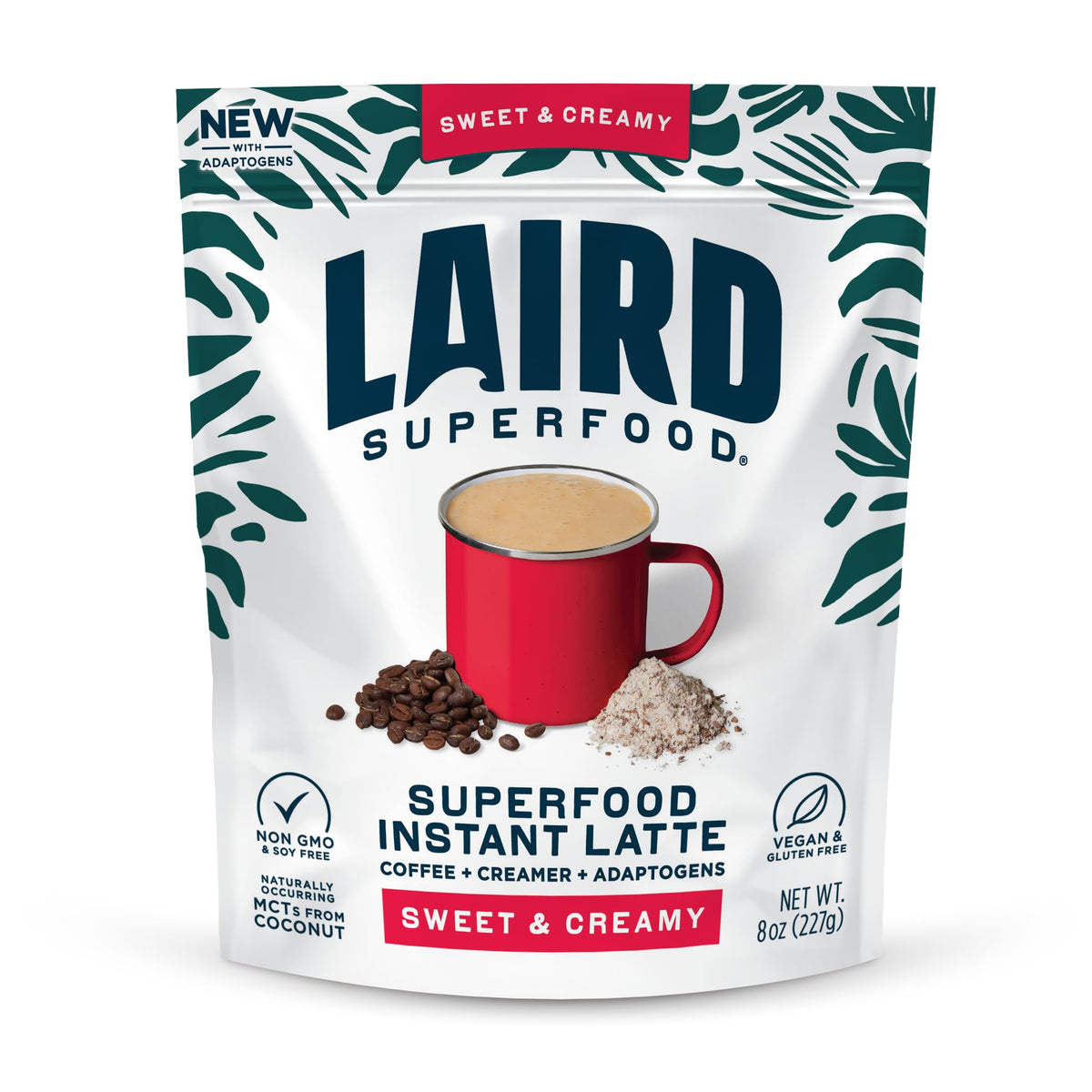 Laird Superfood Instafuel packaging for convenient, dairy-free latte on the go.