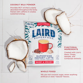 Laird Superfood Instant Latte bag with clear ingredient list.