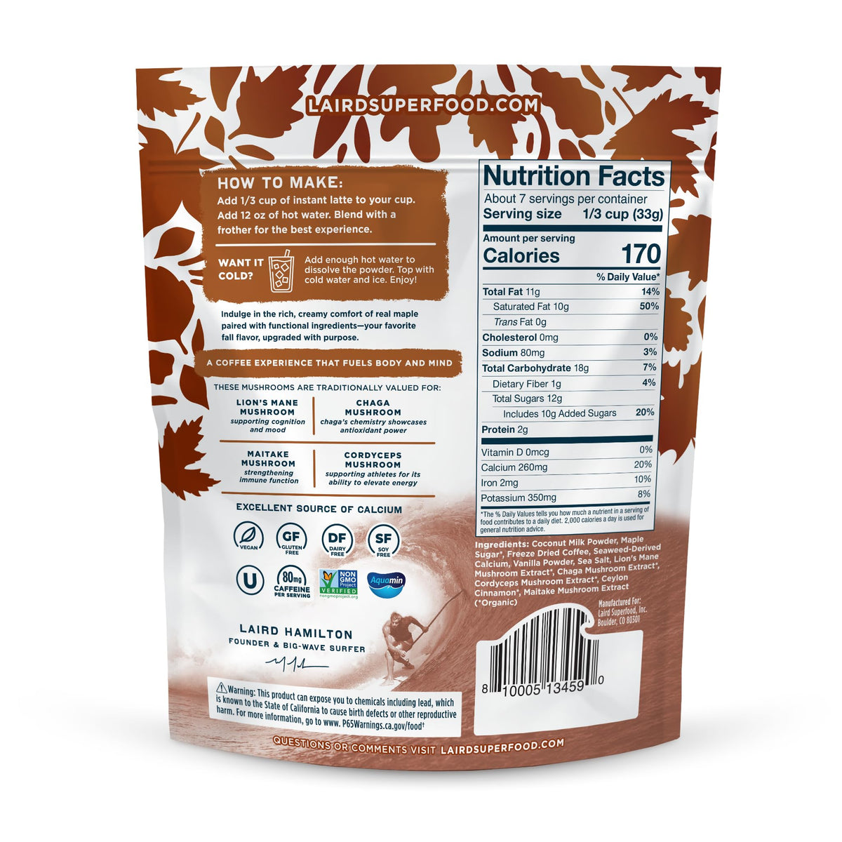 Laird Superfood Instant Latte Maple cup pour, creamy texture for quick coffee.