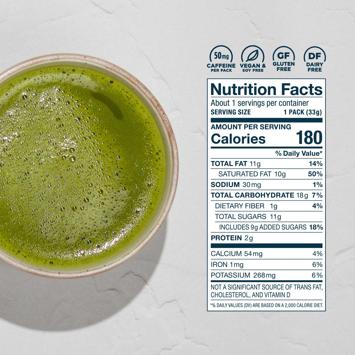 Laird Superfood Instant Latte Matcha cup shows frothy, coconut-creamer texture.