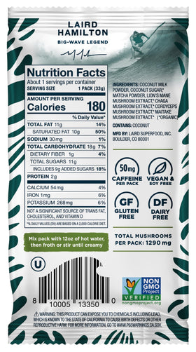 Laird Superfood Instant Latte Matcha in hot water reveals vibrant green latte aroma.