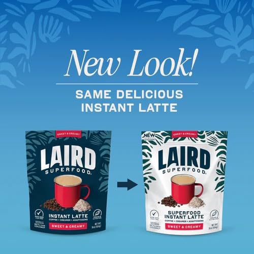 Laird Superfood Instant Latte packaging highlights vegan, gluten-free formula.