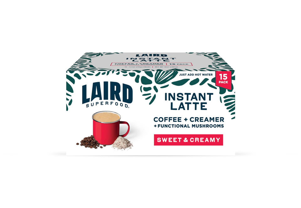Laird Superfood Instant Latte sachet ready for a quick, dairy-free latte