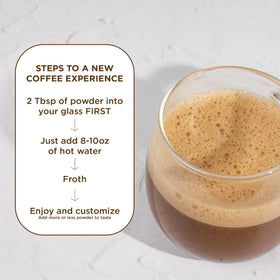 Creamy foam of Laird Mocha Instant Latte showcases vegan, gluten-free latte magic