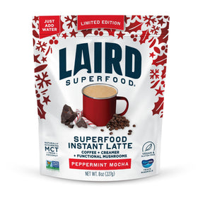 Laird Superfood Peppermint Mocha latte pack shot highlighting vegan gluten-free mix