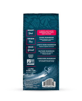 Laird Superfood Peruvian Dark Roast coffee beans from high-altitude Peru for rich flavor