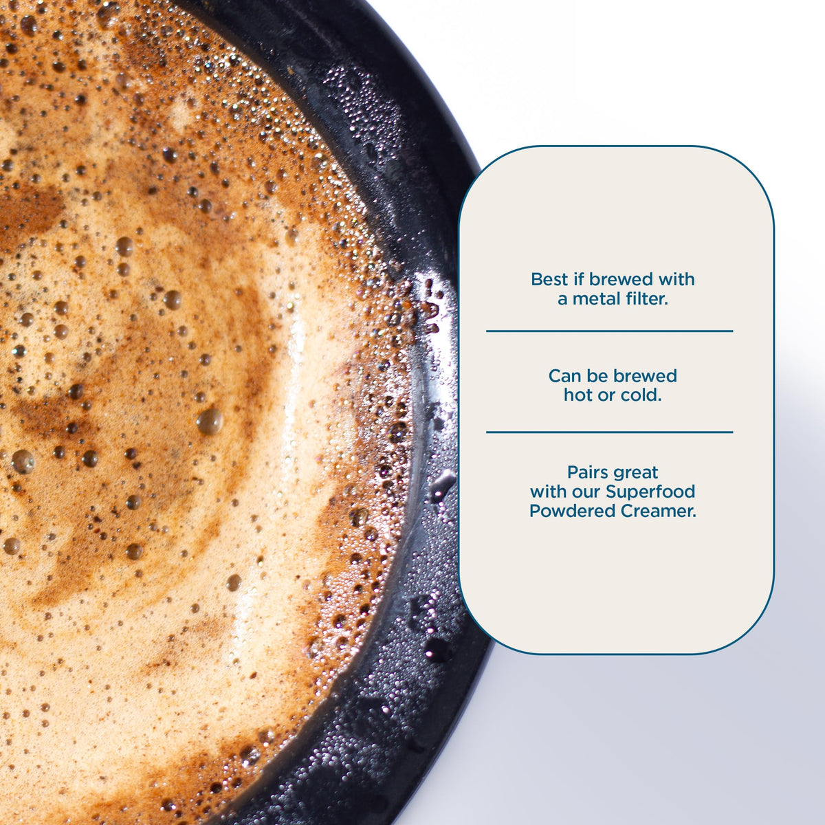Steaming cup of Laird Superfood Peruvian Dark Roast with bold aroma