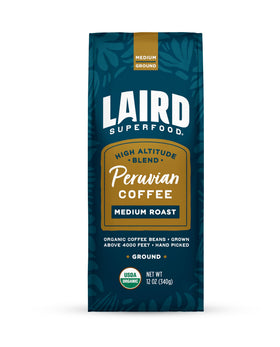 Laird Superfood Peruvian medium roast ground coffee bag with rich aroma for daily brews