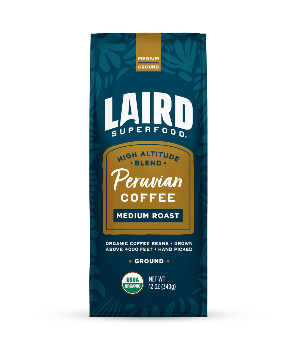 Laird Superfood Peruvian medium roast ground coffee bag with rich aroma for daily brews
