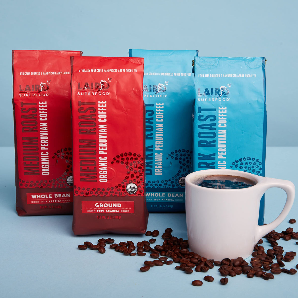 Laird Superfood Peruvian medium roast pour over setup for easy home brewing