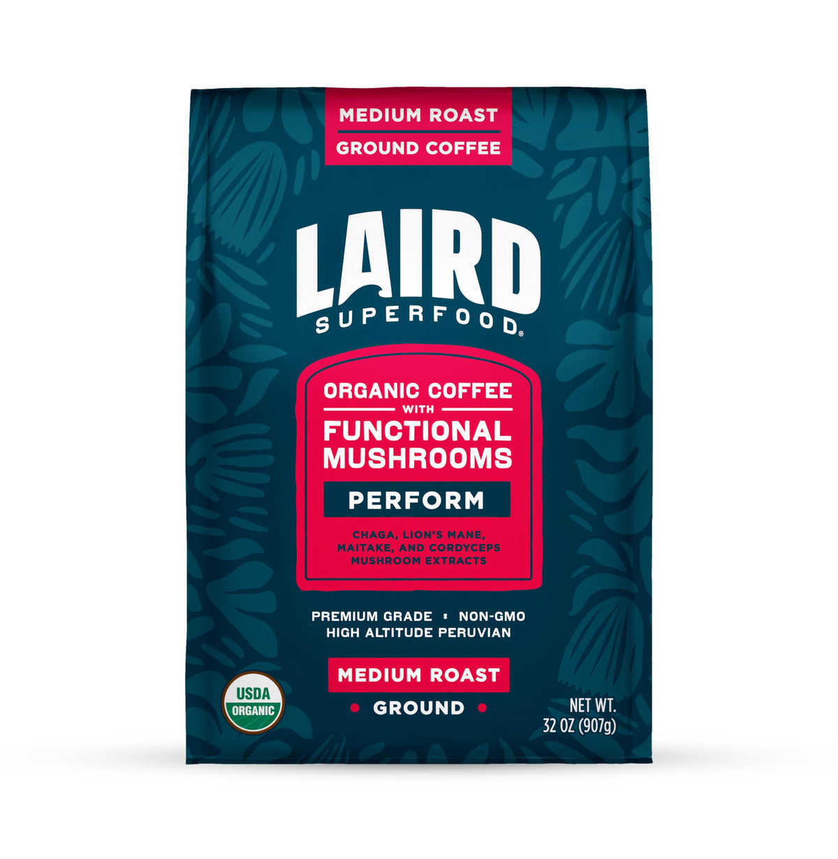 Laird Superfood Peruvian mushroom coffee bag with bold aroma, ideal for energizing mornings.
