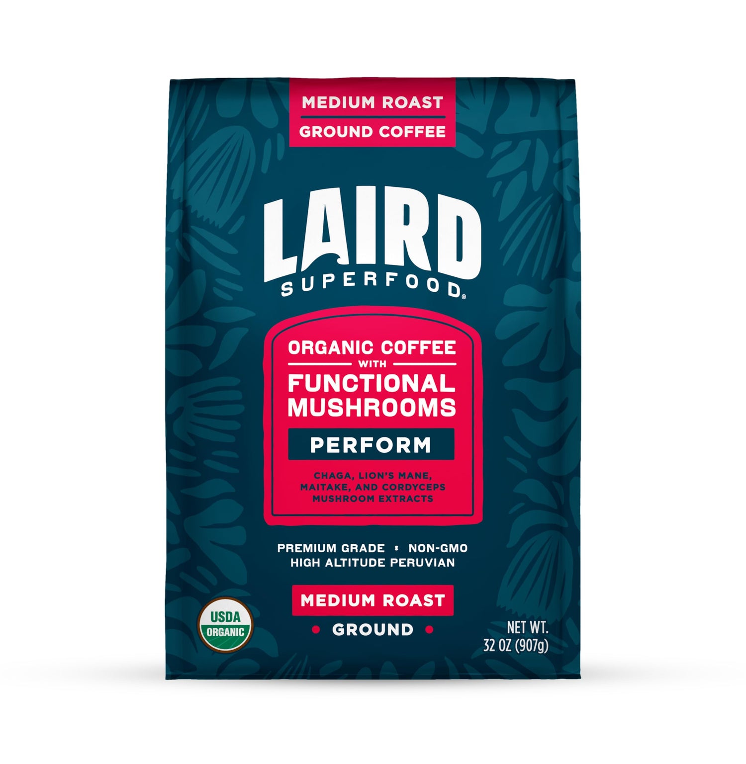Laird Superfood Peruvian mushroom coffee bag with bold aroma, ideal for energizing mornings.