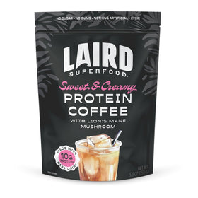 Laird Superfood Protein Coffee Powder tub front for rich, creamy coffee with 10g protein.